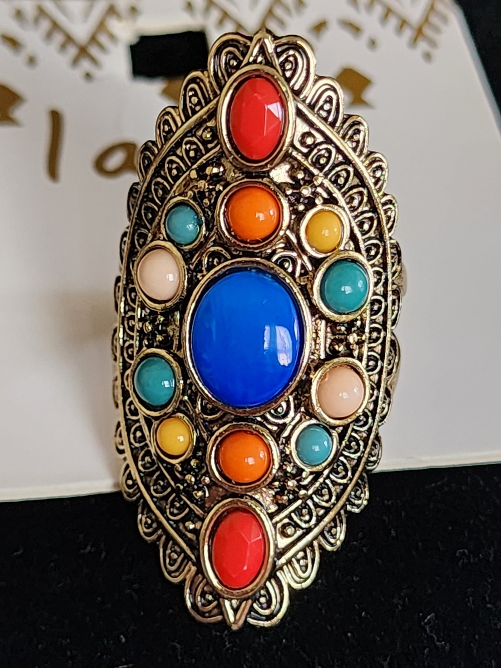 Multicolor Boho Statement Ring - Blue Center